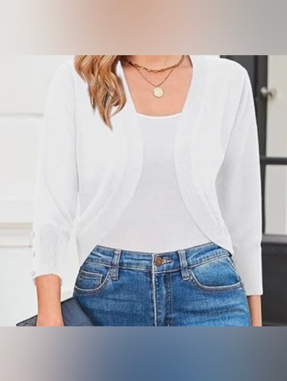 Women’s White Open-Front Lightweight Sweater Cardigan